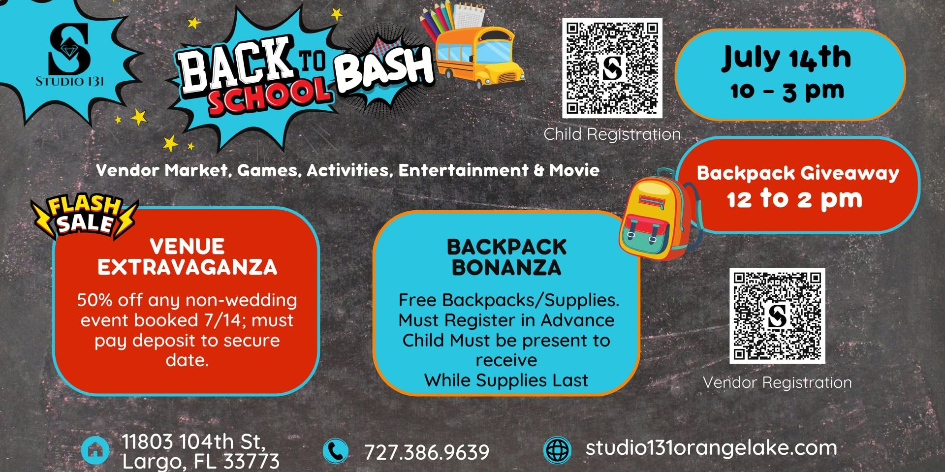 Read more about the article Back To School Bash – Venue Extravaganza & Backpack Bonanza