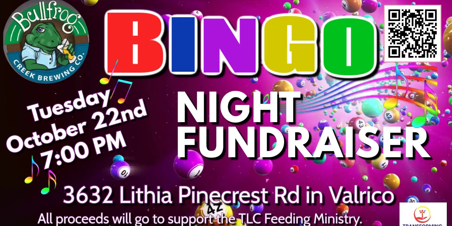 Read more about the article Tuesday, October 22nd – Music Bingo Fundraiser at Bullfrog Creek Brewing Co